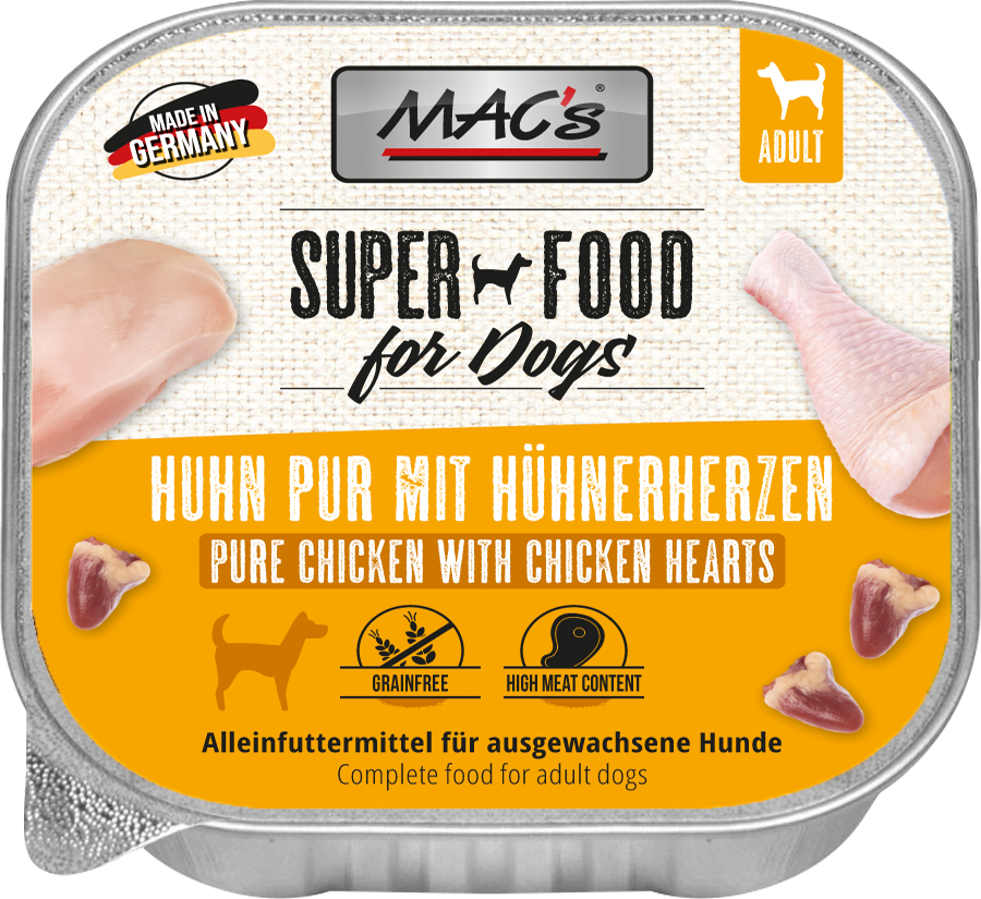 MAC's DOG Huhn pur mit Hühnerherzen 150g Schale